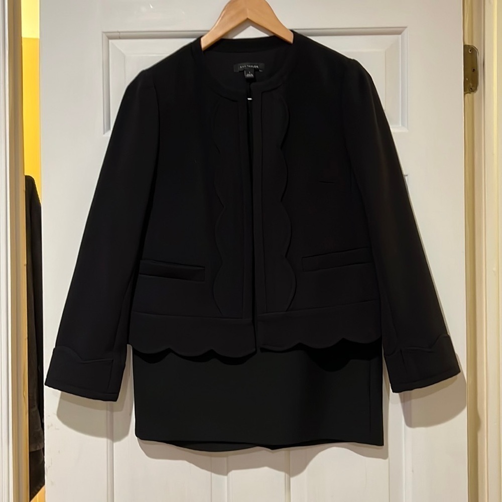 Ann Taylor Black Skirt Suit with Scallop Trim